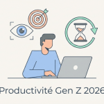 Illustration minimaliste Productivité Gen Z 2026